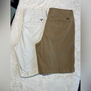 2 pair lot AE Outfitters size 28 brown & lt khaki colored